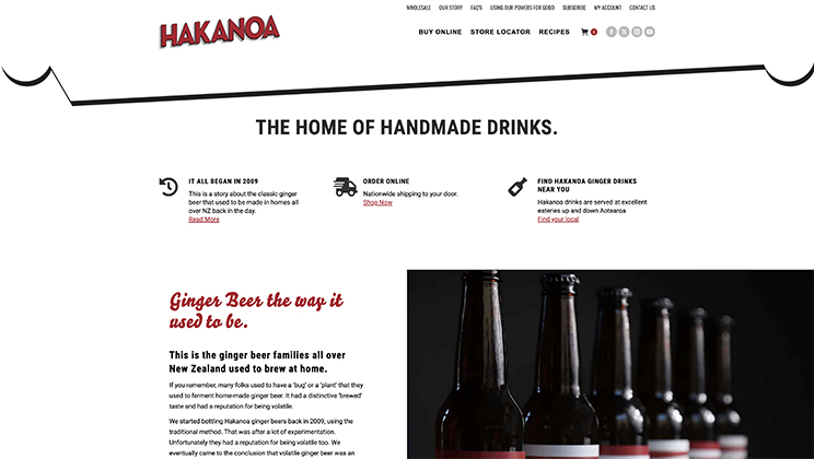 Hakanoa Ginger Beer ecommerce website